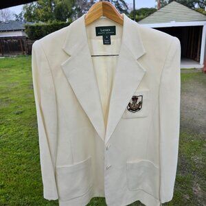 Lauren Ralph Lauren Ivory Cream 2 Button Wool Blazer Size 12 Gold Crest Logo NWT